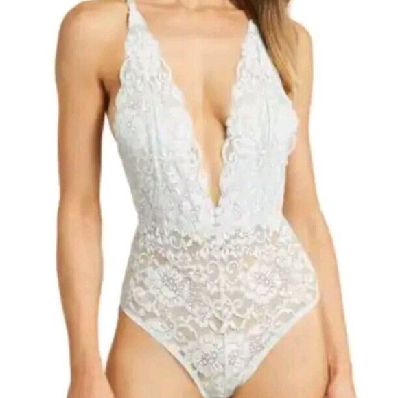 NWT Free People We are Hah Comin' In Haht Lace Bodysuit in Blue Teal - Picture 2 of 8